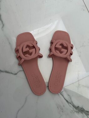 Gucci Pink Logo Slide Sandals